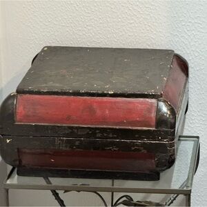 Vintage Asian Lacquered Red and Black wooden Box